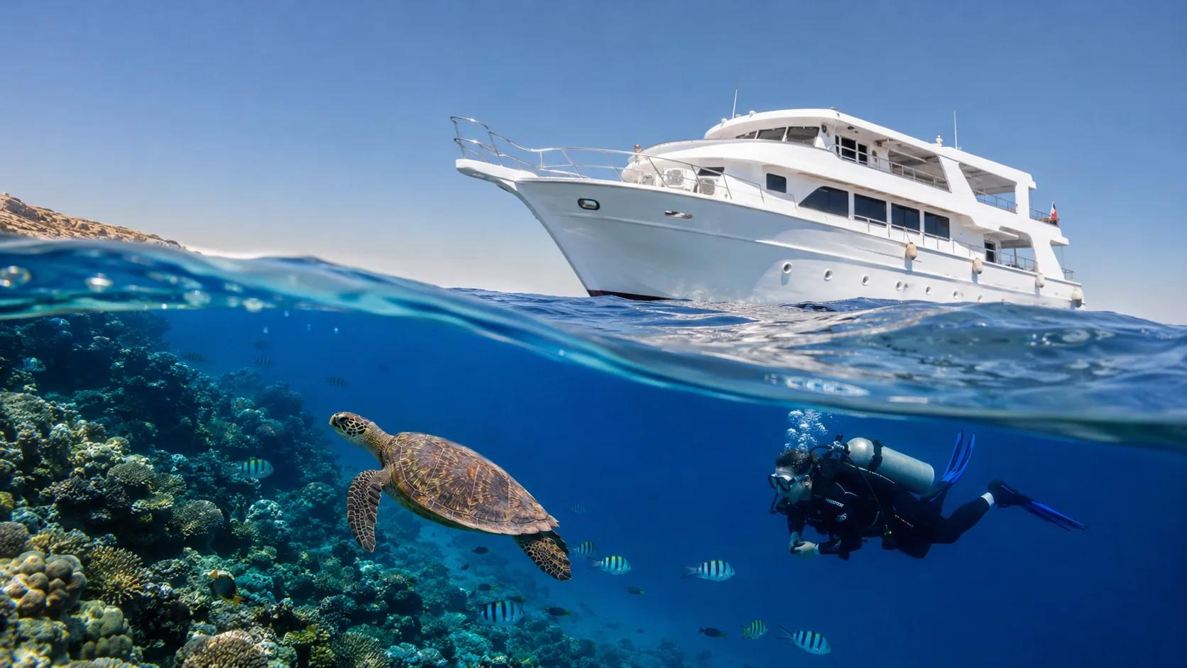 Dive boat on the Red Sea with tanks prepared for enriched air nitrox diving