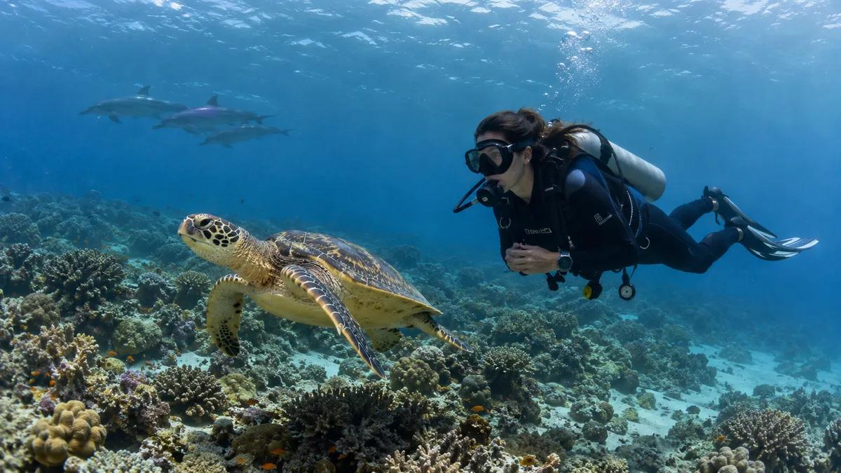 Close encounter with a green turtle in Hurghada